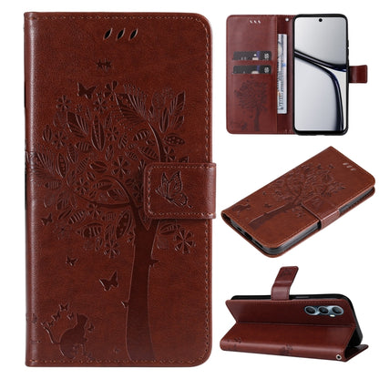 Tree & Cat Embossed Pattern Flip Leather Phone Case, For Realme 14x 5G Global, For Realme C65 4G