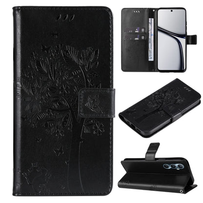 Tree & Cat Embossed Pattern Flip Leather Phone Case, For Realme 14x 5G Global, For Realme C65 4G