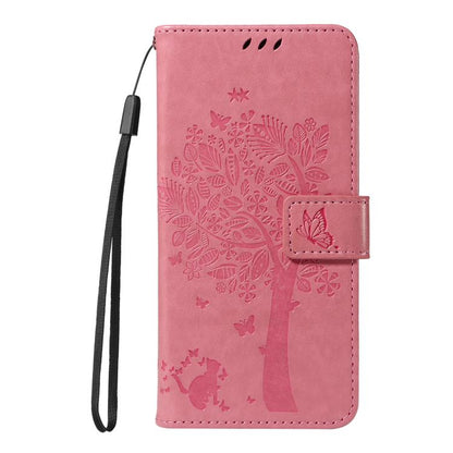 Tree & Cat Embossed Pattern Flip Leather Phone Case, For Realme 14x 5G Global, For Realme C65 4G