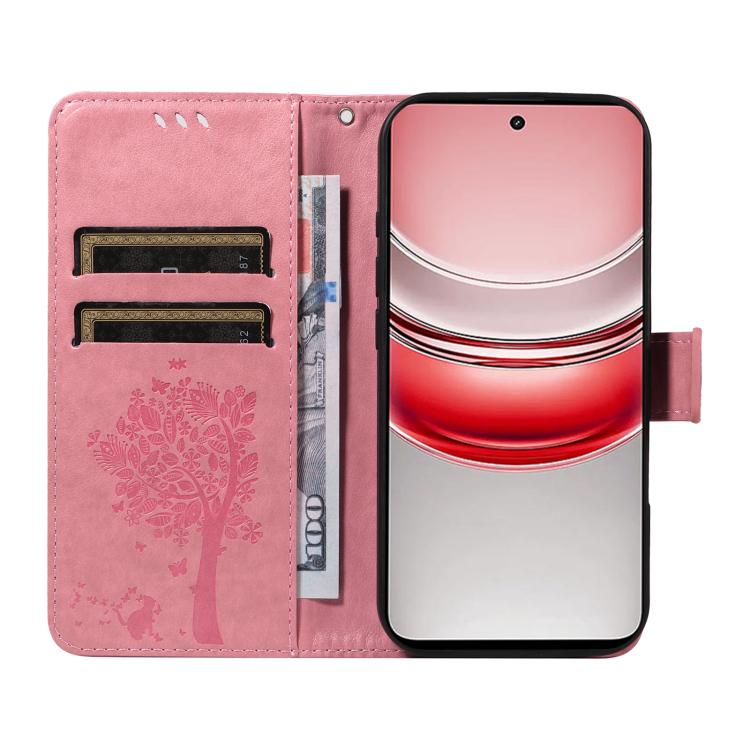 Tree & Cat Embossed Pattern Flip Leather Phone Case, For Realme 14x 5G Global, For Realme C65 4G