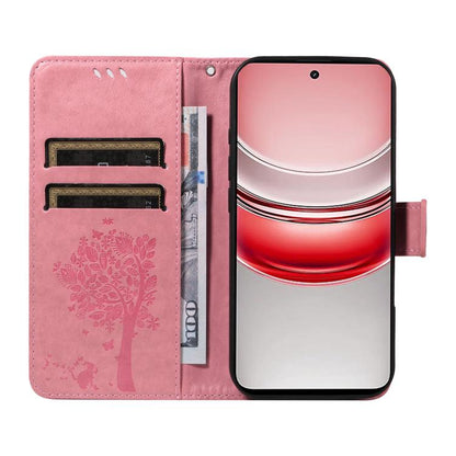 Tree & Cat Embossed Pattern Flip Leather Phone Case, For Realme 14x 5G Global, For Realme C65 4G
