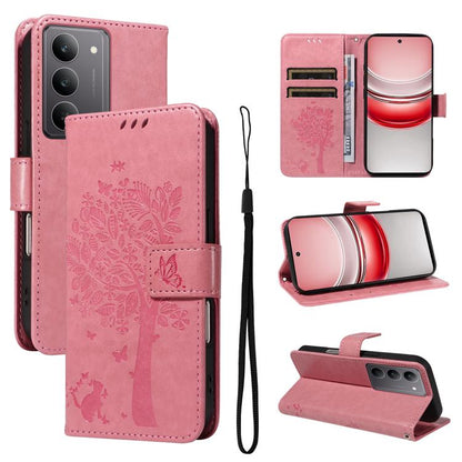 Tree & Cat Embossed Pattern Flip Leather Phone Case, For Realme 15 5G, For Realme 14x 5G Global, For Realme C65 4G