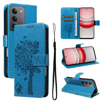 Tree & Cat Embossed Pattern Flip Leather Phone Case, For Realme 15 5G, For Realme 14x 5G Global, For Realme C65 4G