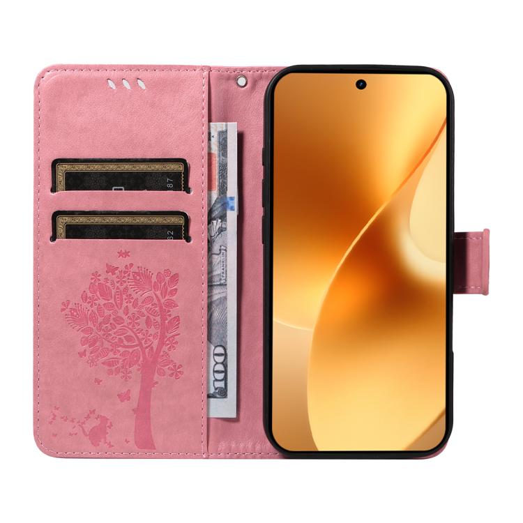 Tree & Cat Embossed Pattern Flip Leather Phone Case, For Realme 15 5G, For Realme 14x 5G Global, For Realme C65 4G
