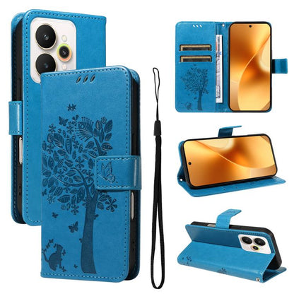 Tree & Cat Embossed Pattern Flip Leather Phone Case, For Realme 15 5G, For Realme 14x 5G Global, For Realme C65 4G