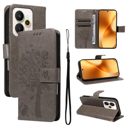 Tree & Cat Embossed Pattern Flip Leather Phone Case, For Realme 16T 5G, For Realme 16 Pro+ 5G Global, For Realme 16 Pro 5G Global, For Realme C85 5G/15X 5G India, For Realme C85 Pro 4G, For Realme 15T 5G, For Realme C71 4G India, For Realme 15 5G