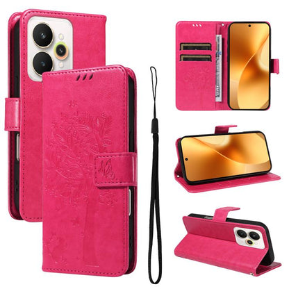 Tree & Cat Embossed Pattern Flip Leather Phone Case, For Realme 15 5G, For Realme 14x 5G Global, For Realme C65 4G