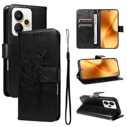 Tree & Cat Embossed Pattern Flip Leather Phone Case, For Realme 16T 5G, For Realme 16 Pro+ 5G Global, For Realme 16 Pro 5G Global, For Realme C85 5G/15X 5G India, For Realme C85 Pro 4G, For Realme 15T 5G, For Realme C71 4G India, For Realme 15 5G