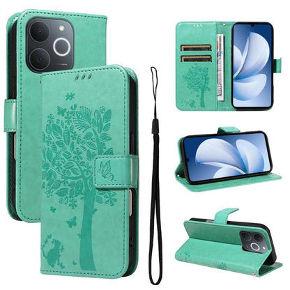 Tree & Cat Embossed Pattern Flip Leather Phone Case, For Realme 16T 5G, For Realme 16 Pro+ 5G Global, For Realme 16 Pro 5G Global, For Realme C85 5G/15X 5G India, For Realme C85 Pro 4G, For Realme 15T 5G, For Realme C71 4G India, For Realme 15 5G