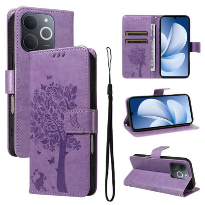 Tree & Cat Embossed Pattern Flip Leather Phone Case, For Realme 16T 5G, For Realme 16 Pro+ 5G Global, For Realme 16 Pro 5G Global, For Realme C85 5G/15X 5G India, For Realme C85 Pro 4G, For Realme 15T 5G, For Realme C71 4G India, For Realme 15 5G