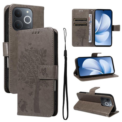 Tree & Cat Embossed Pattern Flip Leather Phone Case, For Realme 16T 5G, For Realme 16 Pro+ 5G Global, For Realme 16 Pro 5G Global, For Realme C85 5G/15X 5G India, For Realme C85 Pro 4G, For Realme 15T 5G, For Realme C71 4G India, For Realme 15 5G