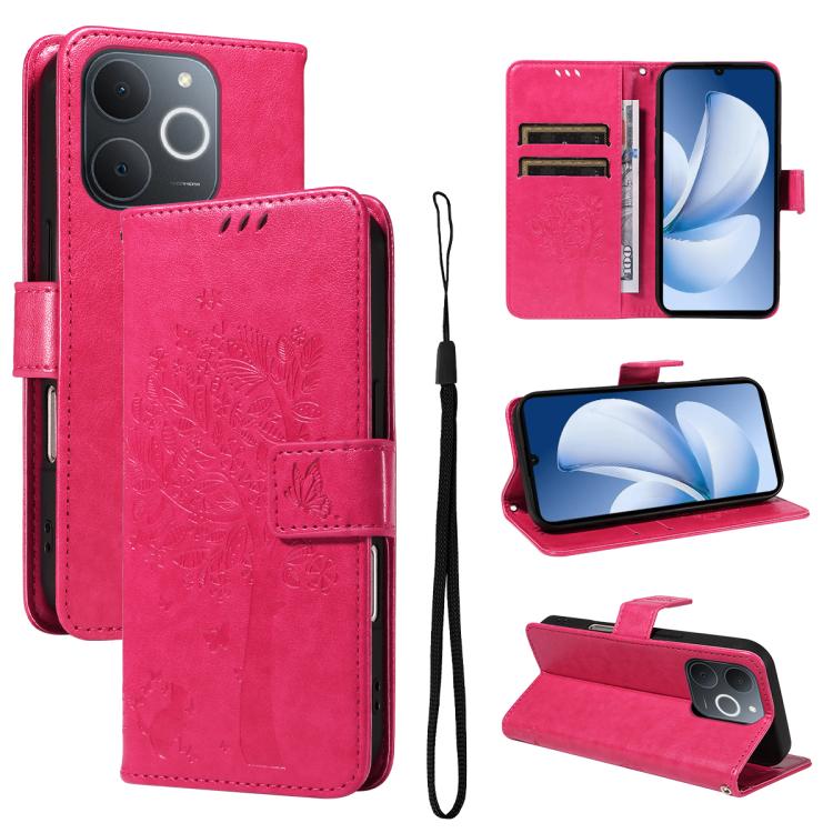 Tree & Cat Embossed Pattern Flip Leather Phone Case, For Realme 16T 5G, For Realme 16 Pro+ 5G Global, For Realme 16 Pro 5G Global, For Realme C85 5G/15X 5G India, For Realme C85 Pro 4G, For Realme 15T 5G, For Realme C71 4G India, For Realme 15 5G