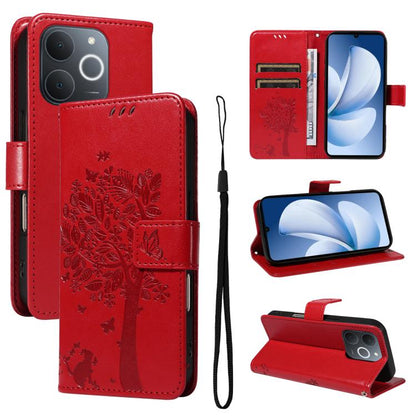 Tree & Cat Embossed Pattern Flip Leather Phone Case, For Realme 16T 5G, For Realme 16 Pro+ 5G Global, For Realme 16 Pro 5G Global, For Realme C85 5G/15X 5G India, For Realme C85 Pro 4G, For Realme 15T 5G, For Realme C71 4G India, For Realme 15 5G
