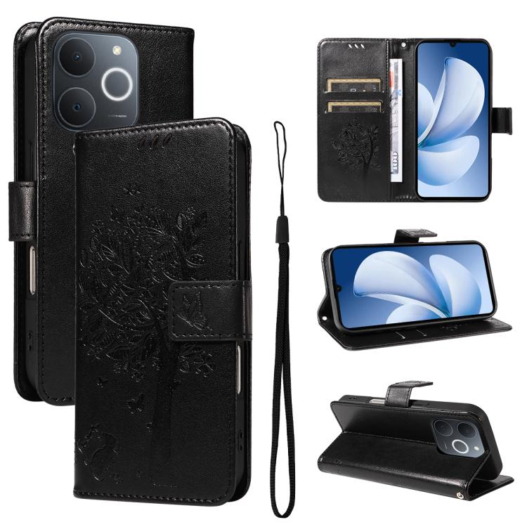 Tree & Cat Embossed Pattern Flip Leather Phone Case, For Realme 16T 5G, For Realme 16 Pro+ 5G Global, For Realme 16 Pro 5G Global, For Realme C85 5G/15X 5G India, For Realme C85 Pro 4G, For Realme 15T 5G, For Realme C71 4G India, For Realme 15 5G