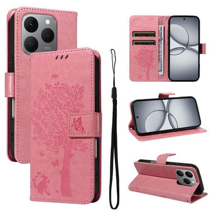 Tree & Cat Embossed Pattern Flip Leather Phone Case, For Realme 16T 5G, For Realme 16 Pro+ 5G Global, For Realme 16 Pro 5G Global, For Realme C85 5G/15X 5G India, For Realme C85 Pro 4G, For Realme 15T 5G, For Realme C71 4G India, For Realme 15 5G