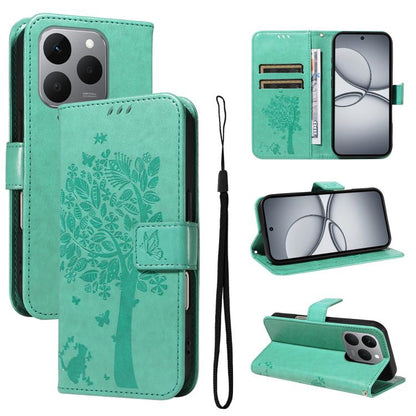 Tree & Cat Embossed Pattern Flip Leather Phone Case, For Realme 16T 5G, For Realme 16 Pro+ 5G Global, For Realme 16 Pro 5G Global, For Realme C85 5G/15X 5G India, For Realme C85 Pro 4G, For Realme 15T 5G, For Realme C71 4G India, For Realme 15 5G