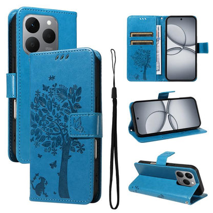 Tree & Cat Embossed Pattern Flip Leather Phone Case, For Realme 16T 5G, For Realme 16 Pro+ 5G Global, For Realme 16 Pro 5G Global, For Realme C85 5G/15X 5G India, For Realme C85 Pro 4G, For Realme 15T 5G, For Realme C71 4G India, For Realme 15 5G