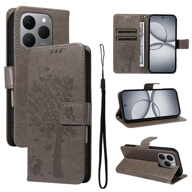 Tree & Cat Embossed Pattern Flip Leather Phone Case, For Realme 16T 5G, For Realme 16 Pro+ 5G Global, For Realme 16 Pro 5G Global, For Realme C85 5G/15X 5G India, For Realme C85 Pro 4G, For Realme 15T 5G, For Realme C71 4G India, For Realme 15 5G