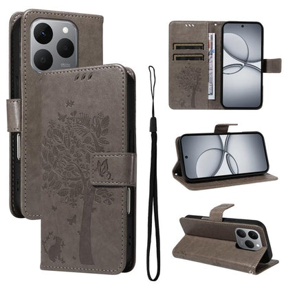 Tree & Cat Embossed Pattern Flip Leather Phone Case, For Realme 16T 5G, For Realme 16 Pro+ 5G Global, For Realme 16 Pro 5G Global, For Realme C85 5G/15X 5G India, For Realme C85 Pro 4G, For Realme 15T 5G, For Realme C71 4G India, For Realme 15 5G