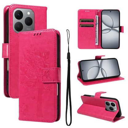 Tree & Cat Embossed Pattern Flip Leather Phone Case, For Realme 16T 5G, For Realme 16 Pro+ 5G Global, For Realme 16 Pro 5G Global, For Realme C85 5G/15X 5G India, For Realme C85 Pro 4G, For Realme 15T 5G, For Realme C71 4G India, For Realme 15 5G