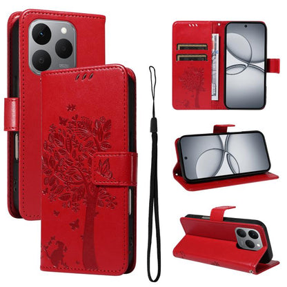 Tree & Cat Embossed Pattern Flip Leather Phone Case, For Realme 16T 5G, For Realme 16 Pro+ 5G Global, For Realme 16 Pro 5G Global, For Realme C85 5G/15X 5G India, For Realme C85 Pro 4G, For Realme 15T 5G, For Realme C71 4G India, For Realme 15 5G
