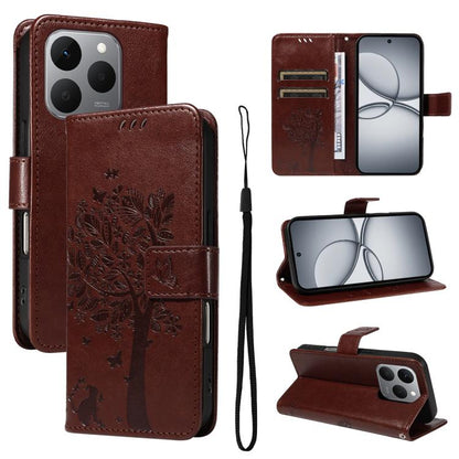 Tree & Cat Embossed Pattern Flip Leather Phone Case, For Realme 16T 5G, For Realme 16 Pro+ 5G Global, For Realme 16 Pro 5G Global, For Realme C85 5G/15X 5G India, For Realme C85 Pro 4G, For Realme 15T 5G, For Realme C71 4G India, For Realme 15 5G