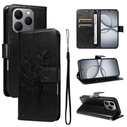 Tree & Cat Embossed Pattern Flip Leather Phone Case, For Realme 16T 5G, For Realme 16 Pro+ 5G Global, For Realme 16 Pro 5G Global, For Realme C85 5G/15X 5G India, For Realme C85 Pro 4G, For Realme 15T 5G, For Realme C71 4G India, For Realme 15 5G