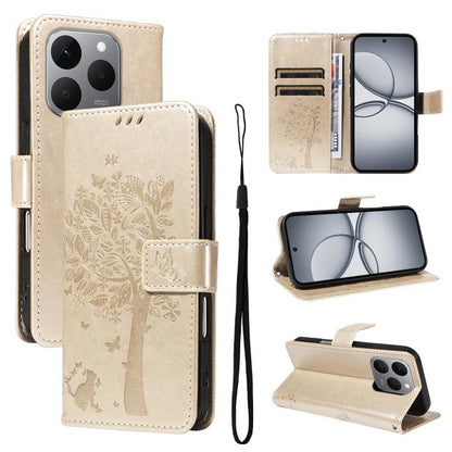 Tree & Cat Embossed Pattern Flip Leather Phone Case, For Realme 16T 5G, For Realme 16 Pro+ 5G Global, For Realme 16 Pro 5G Global, For Realme C85 5G/15X 5G India, For Realme C85 Pro 4G, For Realme 15T 5G, For Realme C71 4G India, For Realme 15 5G