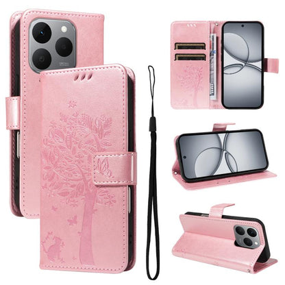 Tree & Cat Embossed Pattern Flip Leather Phone Case, For Realme 16T 5G, For Realme 16 Pro+ 5G Global, For Realme 16 Pro 5G Global, For Realme C85 5G/15X 5G India, For Realme C85 Pro 4G, For Realme 15T 5G, For Realme C71 4G India, For Realme 15 5G
