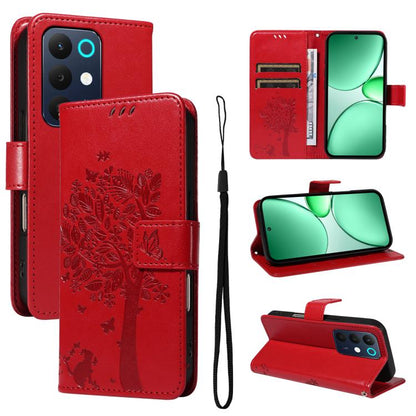 Tree & Cat Embossed Pattern Flip Leather Phone Case, For Realme 16T 5G, For Realme 16 Pro+ 5G Global, For Realme 16 Pro 5G Global, For Realme C85 5G/15X 5G India, For Realme C85 Pro 4G, For Realme 15T 5G, For Realme C71 4G India, For Realme 15 5G