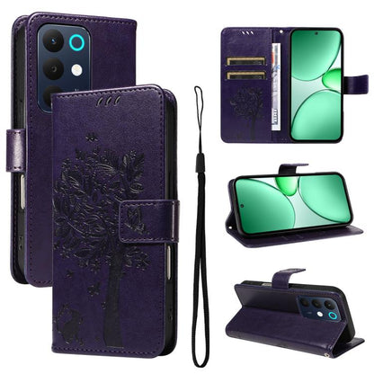 Tree & Cat Embossed Pattern Flip Leather Phone Case, For Realme 16T 5G, For Realme 16 Pro+ 5G Global, For Realme 16 Pro 5G Global, For Realme C85 5G/15X 5G India, For Realme C85 Pro 4G, For Realme 15T 5G, For Realme C71 4G India, For Realme 15 5G