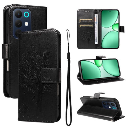 Tree & Cat Embossed Pattern Flip Leather Phone Case, For Realme 16T 5G, For Realme 16 Pro+ 5G Global, For Realme 16 Pro 5G Global, For Realme C85 5G/15X 5G India, For Realme C85 Pro 4G, For Realme 15T 5G, For Realme C71 4G India, For Realme 15 5G