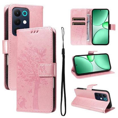 Tree & Cat Embossed Pattern Flip Leather Phone Case, For Realme 16T 5G, For Realme 16 Pro+ 5G Global, For Realme 16 Pro 5G Global, For Realme C85 5G/15X 5G India, For Realme C85 Pro 4G, For Realme 15T 5G, For Realme C71 4G India, For Realme 15 5G