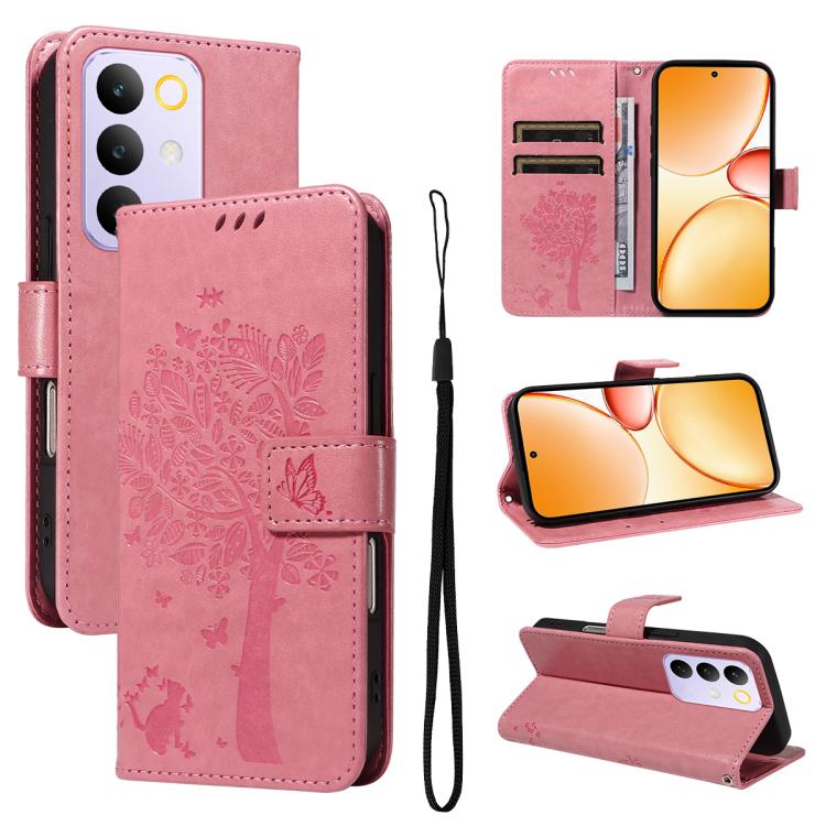 Tree & Cat Embossed Pattern Flip Leather Phone Case, For Realme 16T 5G, For Realme 16 Pro+ 5G Global, For Realme 16 Pro 5G Global, For Realme C85 5G/15X 5G India, For Realme C85 Pro 4G, For Realme 15T 5G, For Realme C71 4G India, For Realme 15 5G