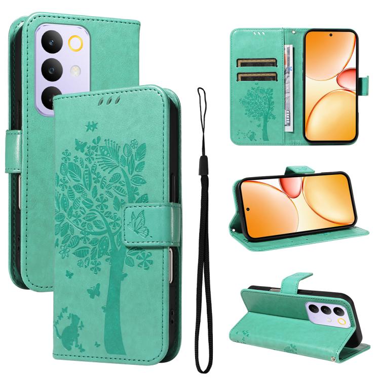 Tree & Cat Embossed Pattern Flip Leather Phone Case, For Realme 16T 5G, For Realme 16 Pro+ 5G Global, For Realme 16 Pro 5G Global, For Realme C85 5G/15X 5G India, For Realme C85 Pro 4G, For Realme 15T 5G, For Realme C71 4G India, For Realme 15 5G
