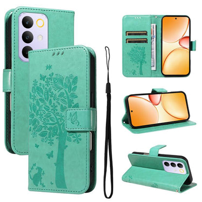 Tree & Cat Embossed Pattern Flip Leather Phone Case, For Realme 16T 5G, For Realme 16 Pro+ 5G Global, For Realme 16 Pro 5G Global, For Realme C85 5G/15X 5G India, For Realme C85 Pro 4G, For Realme 15T 5G, For Realme C71 4G India, For Realme 15 5G