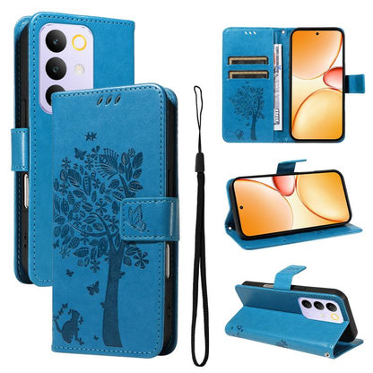 Tree & Cat Embossed Pattern Flip Leather Phone Case, For Realme 16T 5G, For Realme 16 Pro+ 5G Global, For Realme 16 Pro 5G Global, For Realme C85 5G/15X 5G India, For Realme C85 Pro 4G, For Realme 15T 5G, For Realme C71 4G India, For Realme 15 5G