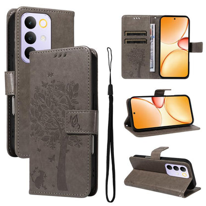 Tree & Cat Embossed Pattern Flip Leather Phone Case, For Realme 16T 5G, For Realme 16 Pro+ 5G Global, For Realme 16 Pro 5G Global, For Realme C85 5G/15X 5G India, For Realme C85 Pro 4G, For Realme 15T 5G, For Realme C71 4G India, For Realme 15 5G