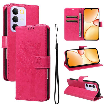 Tree & Cat Embossed Pattern Flip Leather Phone Case, For Realme 16T 5G, For Realme 16 Pro+ 5G Global, For Realme 16 Pro 5G Global, For Realme C85 5G/15X 5G India, For Realme C85 Pro 4G, For Realme 15T 5G, For Realme C71 4G India, For Realme 15 5G