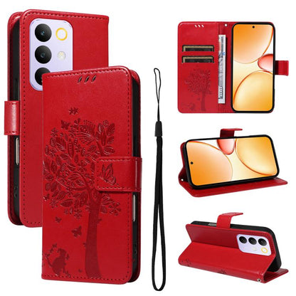Tree & Cat Embossed Pattern Flip Leather Phone Case, For Realme 16T 5G, For Realme 16 Pro+ 5G Global, For Realme 16 Pro 5G Global, For Realme C85 5G/15X 5G India, For Realme C85 Pro 4G, For Realme 15T 5G, For Realme C71 4G India, For Realme 15 5G