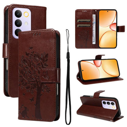 Tree & Cat Embossed Pattern Flip Leather Phone Case, For Realme 16T 5G, For Realme 16 Pro+ 5G Global, For Realme 16 Pro 5G Global, For Realme C85 5G/15X 5G India, For Realme C85 Pro 4G, For Realme 15T 5G, For Realme C71 4G India, For Realme 15 5G