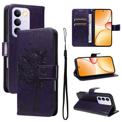 Tree & Cat Embossed Pattern Flip Leather Phone Case, For Realme 16T 5G, For Realme 16 Pro+ 5G Global, For Realme 16 Pro 5G Global, For Realme C85 5G/15X 5G India, For Realme C85 Pro 4G, For Realme 15T 5G, For Realme C71 4G India, For Realme 15 5G