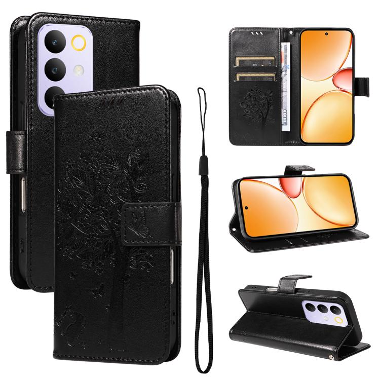 Tree & Cat Embossed Pattern Flip Leather Phone Case, For Realme 16T 5G, For Realme 16 Pro+ 5G Global, For Realme 16 Pro 5G Global, For Realme C85 5G/15X 5G India, For Realme C85 Pro 4G, For Realme 15T 5G, For Realme C71 4G India, For Realme 15 5G