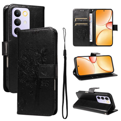 Tree & Cat Embossed Pattern Flip Leather Phone Case, For Realme 16T 5G, For Realme 16 Pro+ 5G Global, For Realme 16 Pro 5G Global, For Realme C85 5G/15X 5G India, For Realme C85 Pro 4G, For Realme 15T 5G, For Realme C71 4G India, For Realme 15 5G