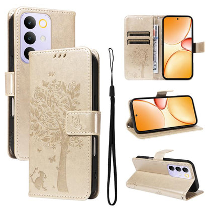 Tree & Cat Embossed Pattern Flip Leather Phone Case, For Realme 16T 5G, For Realme 16 Pro+ 5G Global, For Realme 16 Pro 5G Global, For Realme C85 5G/15X 5G India, For Realme C85 Pro 4G, For Realme 15T 5G, For Realme C71 4G India, For Realme 15 5G