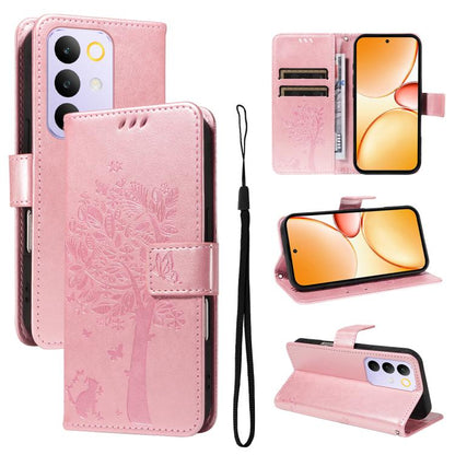 Tree & Cat Embossed Pattern Flip Leather Phone Case, For Realme 16T 5G, For Realme 16 Pro+ 5G Global, For Realme 16 Pro 5G Global, For Realme C85 5G/15X 5G India, For Realme C85 Pro 4G, For Realme 15T 5G, For Realme C71 4G India, For Realme 15 5G