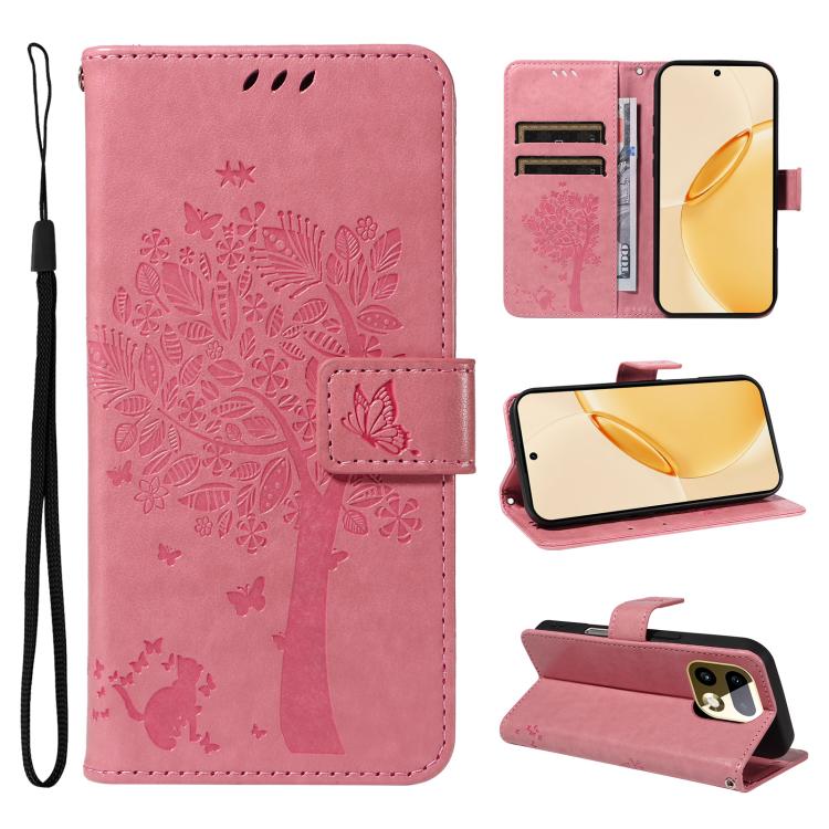 Tree & Cat Embossed Pattern Flip Leather Phone Case, For Realme 16T 5G, For Realme 16 Pro+ 5G Global, For Realme 16 Pro 5G Global, For Realme C85 5G/15X 5G India, For Realme C85 Pro 4G, For Realme 15T 5G, For Realme C71 4G India, For Realme 15 5G