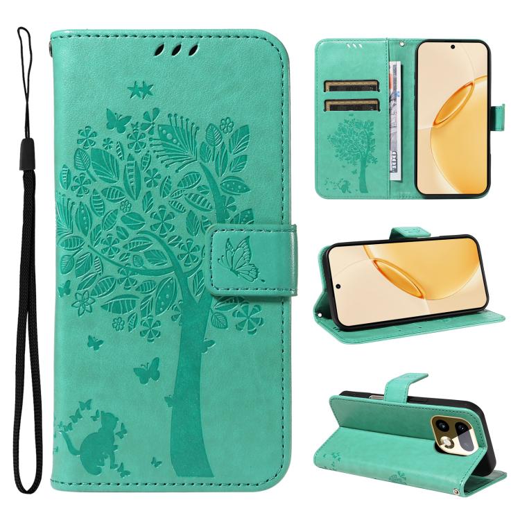 Tree & Cat Embossed Pattern Flip Leather Phone Case, For Realme 16T 5G, For Realme 16 Pro+ 5G Global, For Realme 16 Pro 5G Global, For Realme C85 5G/15X 5G India, For Realme C85 Pro 4G, For Realme 15T 5G, For Realme C71 4G India, For Realme 15 5G