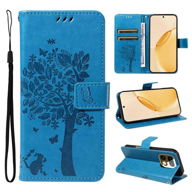 Tree & Cat Embossed Pattern Flip Leather Phone Case, For Realme 16T 5G, For Realme 16 Pro+ 5G Global, For Realme 16 Pro 5G Global, For Realme C85 5G/15X 5G India, For Realme C85 Pro 4G, For Realme 15T 5G, For Realme C71 4G India, For Realme 15 5G