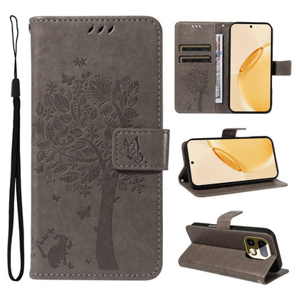 Tree & Cat Embossed Pattern Flip Leather Phone Case, For Realme 16T 5G, For Realme 16 Pro+ 5G Global, For Realme 16 Pro 5G Global, For Realme C85 5G/15X 5G India, For Realme C85 Pro 4G, For Realme 15T 5G, For Realme C71 4G India, For Realme 15 5G